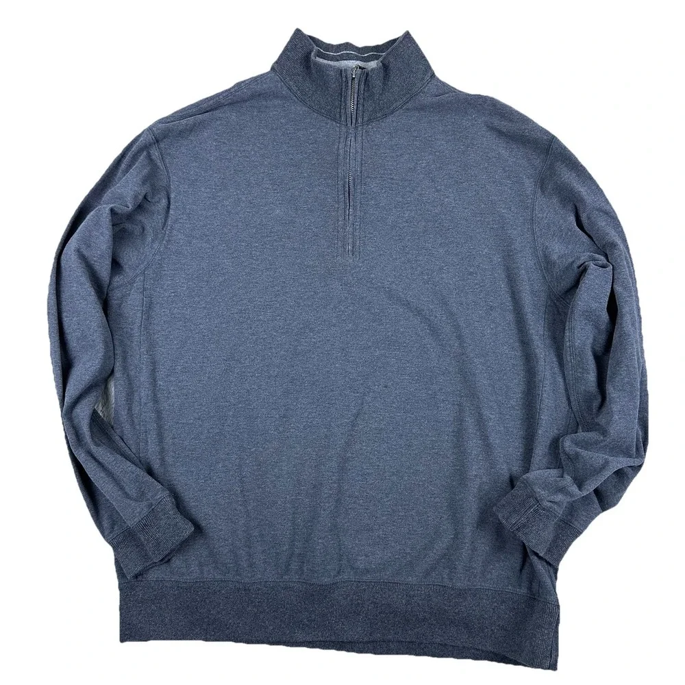 Tasso Elba Mens 1/4 Zip Pullover Charcoal Gray‎ 100% Cotton Large Smart Casual
